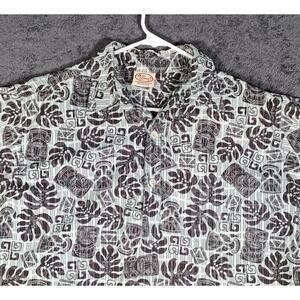 Vintage-Inspired Mint Green and Black Tropical Print Button-Down Shirt